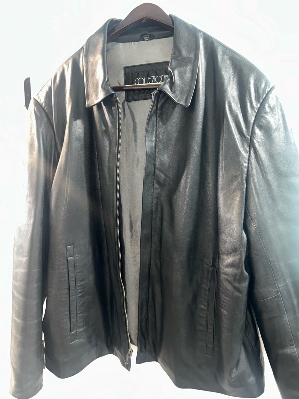 Collezione Black Leather Bomber Jacket for Men